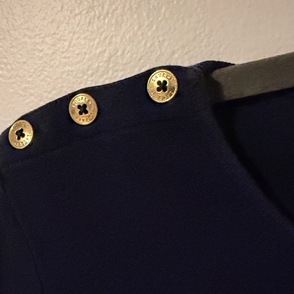 Lauren Ralph Lauren Navy and Gold Button-Accent Striped Top - Picture 4 of 5